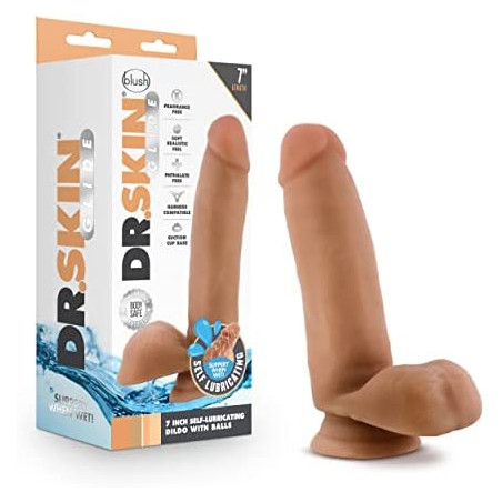 DR. SKIN GLIDE 7" DILDO SE  AUTOLUBRICA CON TESTICULOS