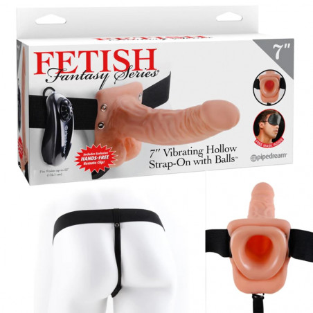 FETISH 7" VIBRATING HOLLOW STRAP-ON WITH BALLS