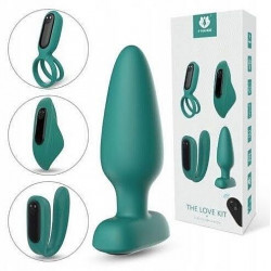 THE LOVE KIT 4 EN 1 S HANDLE anillo, panty vibradora, clip partner y plug anal de silicon intercambiable