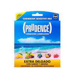 PRUDENCE SENSITIVOS CONDONES CON SABOR COLOR AROMA CARIBEAN MIX DE 20 PIEZAS