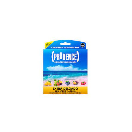 PRUDENCE SENSITIVOS CONDONES CON SABOR COLOR AROMA CARIBEAN MIX DE 20 PIEZAS