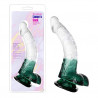 DILDO CURVO BICOLOR CON TESTICULOS Y COPA DE SUCCIÓN
