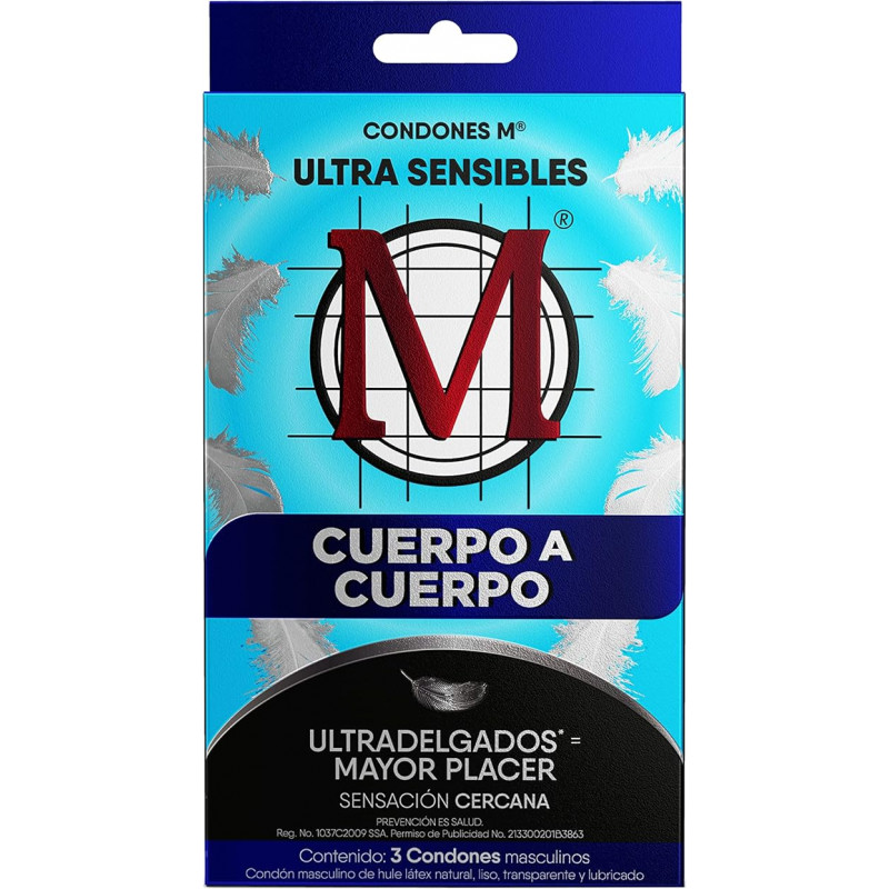 condones M ULTRA SENSIBLES CUERPO A CUERPO 3 PIEZAS